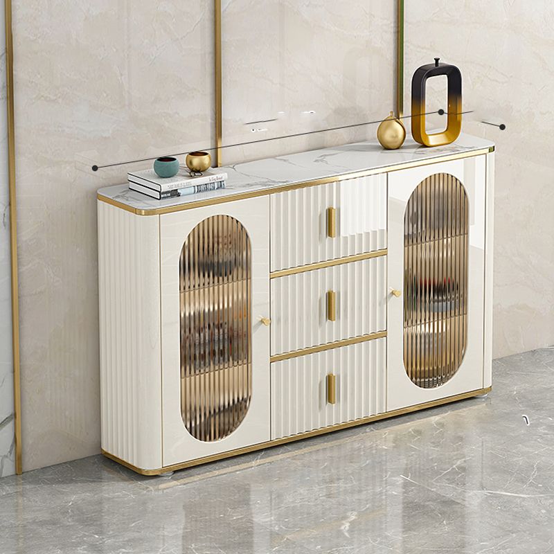Server a buffet bianco con porte di vetro server glam per sala da pranzo