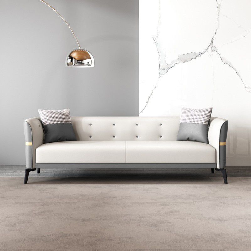 フェイクレザータキシードアームソファ染色抵抗性3シーターソファ房付き