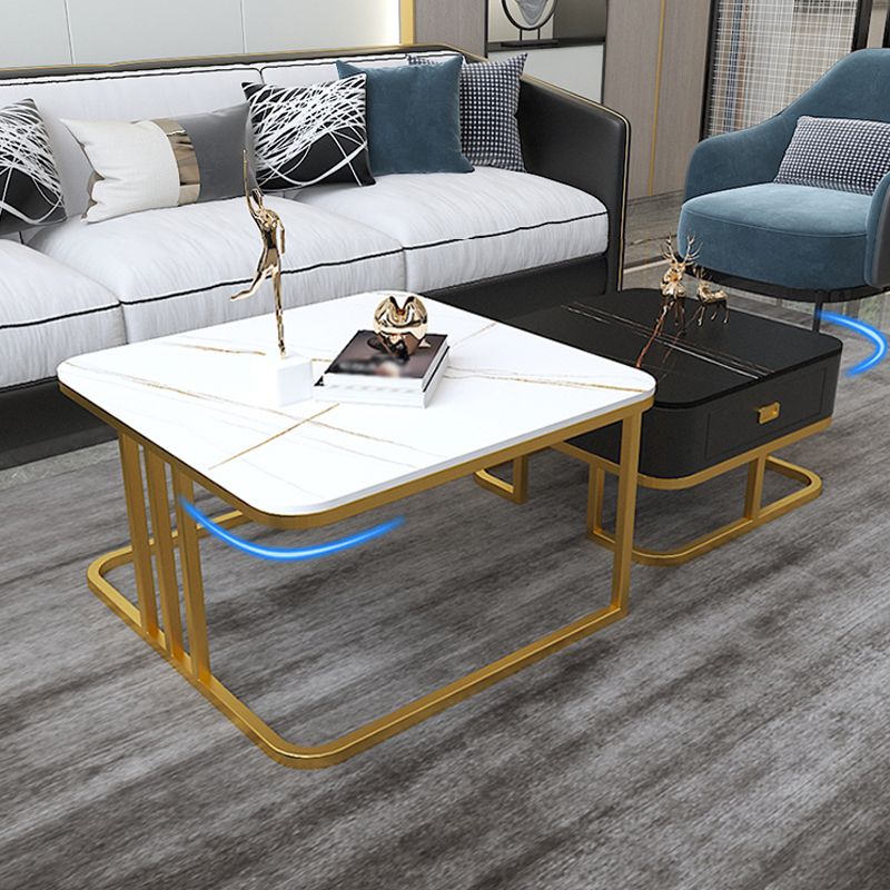 Round Slate/ Glass Coffee Table Frame 2 Nesting Cocktail Table with Storage Clearhalo 'Coffee & Accent Tables' 'Coffee Tables' 'coffee_tables' 'furn' 'furn_coffee_tables' 'Furniture' 'furniture_coffee_tables' 'Living Room Furniture' 1200x1200_d9833508-eeec-4cb0-ad13-41625e27ccce