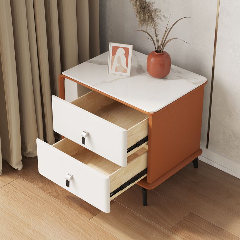 Modern Faux Leather Night Table 19'' Tall 2-Drawer Nightstand with Legs Clearhalo 'Bedroom Furniture' 'furn' 'furn_night_stand' 'Furniture' 'night_stand' 'Nightstands' 1200x1200_d984447f-0652-438f-806e-71fd2a86bc23