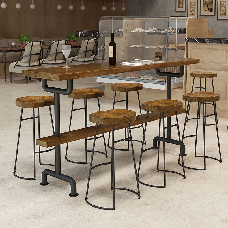 Brown Industrial Style Bar Table Pine Wood Milk Tea Shop Casual Bar Table Clearhalo 'Bar Furniture' 'Bar Tables' 'bar_tables' 'furn' 'furn_bar_tables' 'Furniture' 'furniture_bar_tables' 'Kitchen & Dining Furniture' 1200x1200_d9856608-f044-4478-aeca-0533bee27300