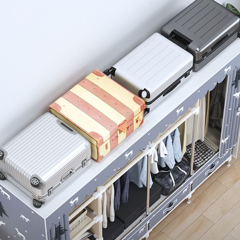 Modern Style Wardrobe Armoire Silver Steel Frame Wardrobe with Drawer Clearhalo 'Armoires & Wardrobes' 'armoires_wardrobes' 'Bedroom Furniture' 'furn' 'furn_armoires_wardrobes' 'Furniture' 1200x1200_d9866527-5e55-4d50-bee2-f01eeaf58bdb