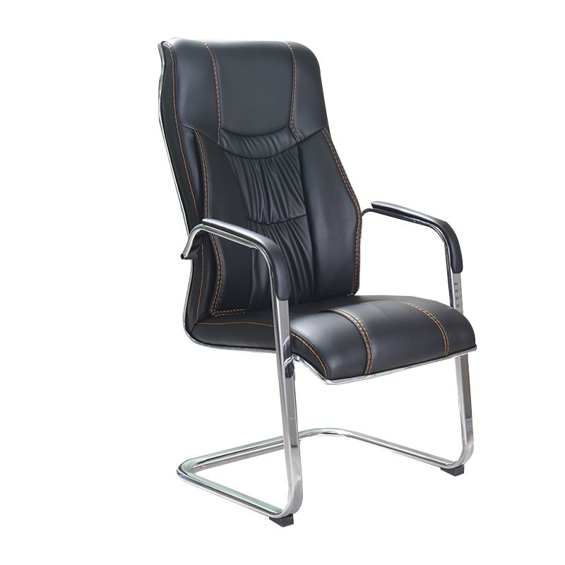Modern style Task Chair Faux Leather No Wheels Office Chair with Fixed Arms Clearhalo 'furn' 'furn_office_chair' 'Furniture' 'Office Chairs' 'Office Furniture' 'office_chair' 1200x1200_d986db37-0bdc-4025-8464-db91e020e461