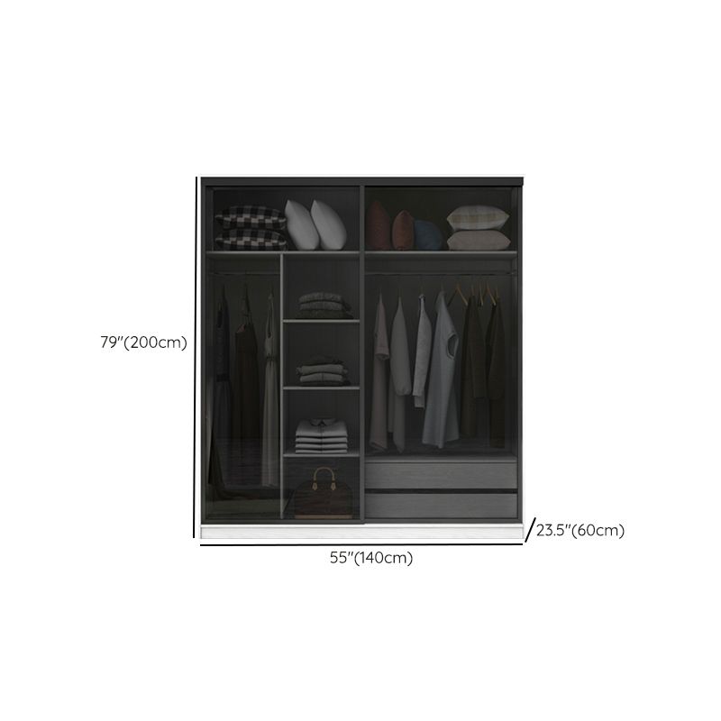 White Wardrobe with Grey Glass Doors Modern Storage Cabinet for Bedroom Clearhalo 'Armoires & Wardrobes' 'armoires_wardrobes' 'Bedroom Furniture' 'furn' 'furn_armoires_wardrobes' 'Furniture' 1200x1200_d98b875b-6926-4266-a00a-f5fd3f64a4a6