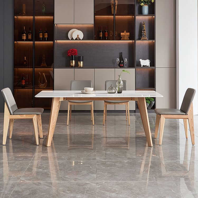 Rectangle Contemporary Dining Room Table White Sintered Stone Table with Ash Solid Wood Base Clearhalo ' dining_table' 'Dining Tables & Seating' 'Dining Tables' 'furn' 'furn_dining_table' 'Furniture' 'furniture_dining_table' 'Kitchen & Dining Furniture' 'kitchen&dining_furn' 'kitchen' 'kitchen_dining_table' 1200x1200_d98caa0b-1a1a-4533-9783-781a7ad52d0a