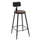 Solid Wood Dining Stool Modern Bar Stool with Black Metal Base