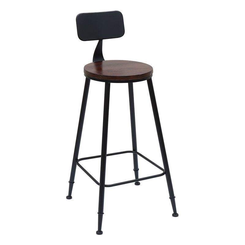 Solid Wood Dining Stool Modern Bar Stool with Black Metal Base