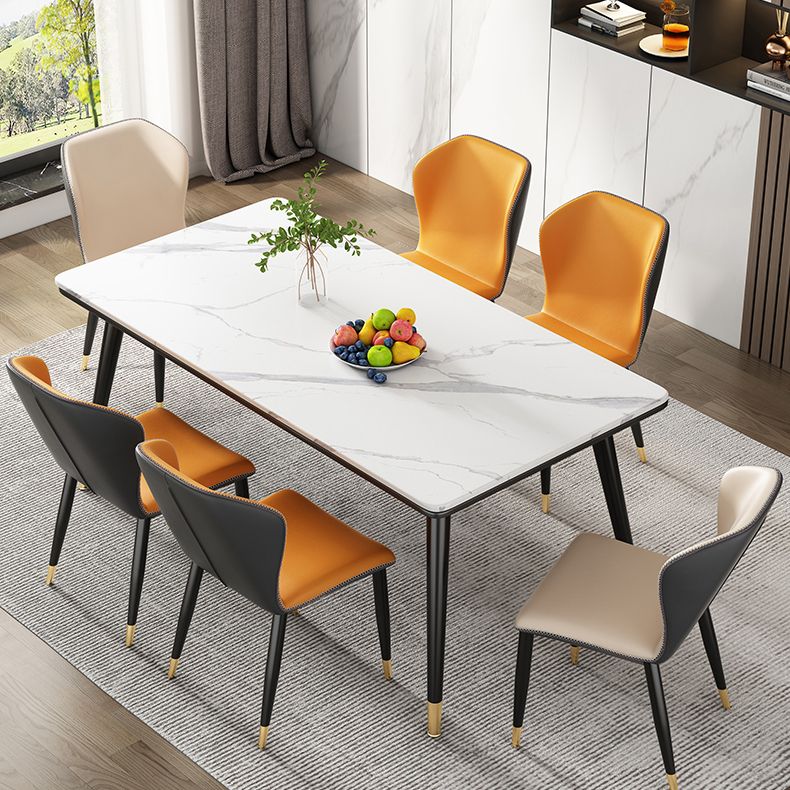 Modern Style Sintered Stone Dining Table 4 Legs Carbon Steel Base Rectangle Table for Home Clearhalo ' dining_table' 'Dining Tables & Seating' 'Dining Tables' 'furn' 'furn_dining_table' 'Furniture' 'furniture_dining_table' 'Kitchen & Dining Furniture' 'kitchen&dining_furn' 'kitchen' 'kitchen_dining_table' 1200x1200_d98d6eaa-a6e6-4820-a9cd-e36ca590ead0
