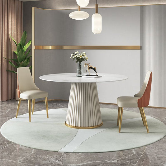 グラムダイニングテーブルセット1/2/3/5/7 PCSサイドチェア付きの丸い白いダイニングテーブル