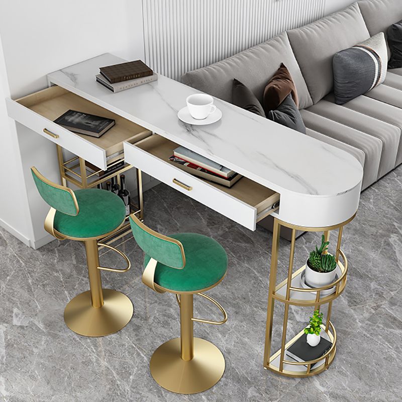 Stone Indoor Glam Bar Dining Table Iron Double Pedestal Bistro Table with Drawer Clearhalo 'Bar Furniture' 'Bar Tables' 'bar_tables' 'furn' 'furn_bar_tables' 'Furniture' 'furniture_bar_tables' 'Kitchen & Dining Furniture' 'kitchen&dining_furn' 'kitchen' 1200x1200_d9a33bf2-4877-4b4a-b090-722f84355506