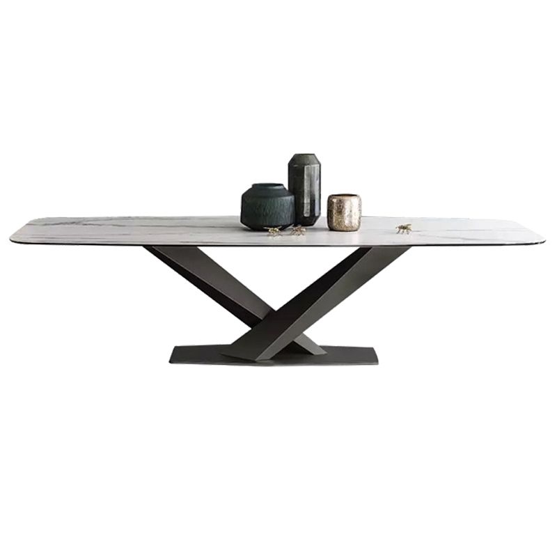 Industrial Sintered Stone Top Table Dining Table Rectangle Table with Metal Pedestal Clearhalo ' dining_table' 'Dining Tables & Seating' 'Dining Tables' 'furn' 'furn_dining_table' 'Furniture' 'furniture_dining_table' 'Kitchen & Dining Furniture' 'kitchen&dining_furn' 'kitchen' 'kitchen_dining_table' 1200x1200_d9a4cdef-77f4-43eb-8ec2-62adc8159f37