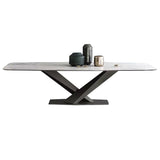 Industrial Sintered Stone Top Table Dining Table Rectangle Table with Metal Pedestal Clearhalo ' dining_table' 'Dining Tables & Seating' 'Dining Tables' 'furn' 'furn_dining_table' 'Furniture' 'furniture_dining_table' 'Kitchen & Dining Furniture' 'kitchen&dining_furn' 'kitchen' 'kitchen_dining_table' 1200x1200_d9a4cdef-77f4-43eb-8ec2-62adc8159f37