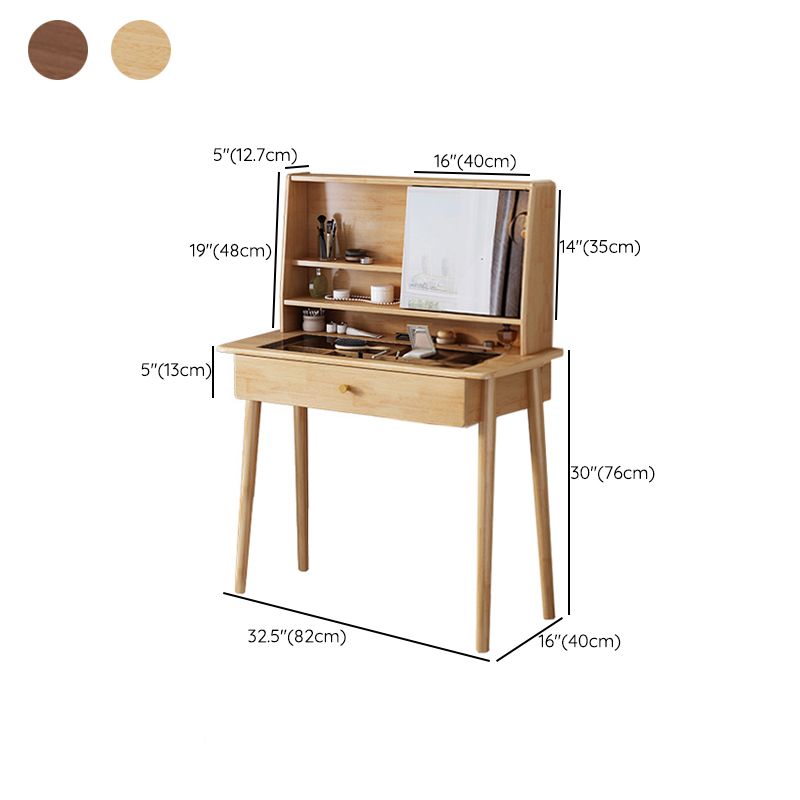 Taburete de tocador de maquillaje de madera con espejo en acabado natural/nogal