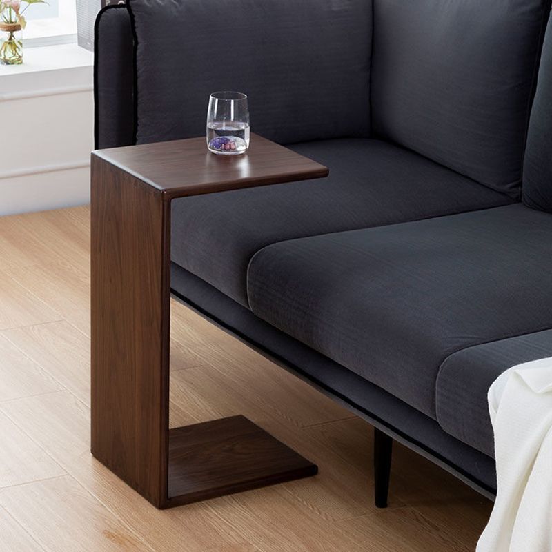 24.4" H Solid Wood Side Table Rectangular Brown/Natural End Table with Floor Shelf