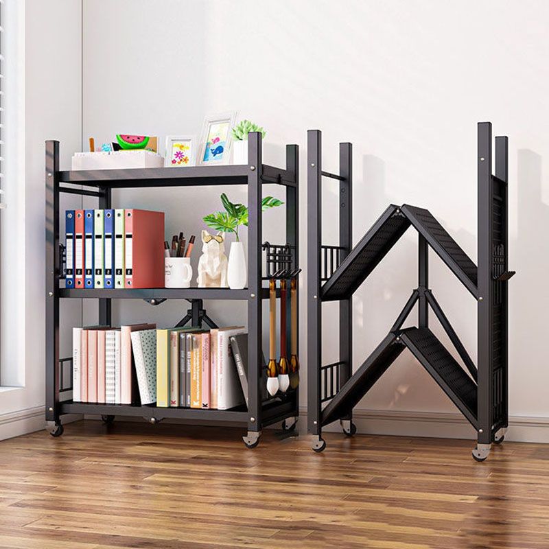Contemporary Folding Steel Etagere Bookshelf with Caster Wheels Clearhalo 'Bookcases' 'furn' 'furn_bookcases' 'Furniture' 'furniture_bookcases' 'kitchen' 'kitchen_bookcases' 'Living Room Furniture' 'Office Furniture' 1200x1200_d9ad57d1-2295-4e05-9ca2-64cb7840b6c9