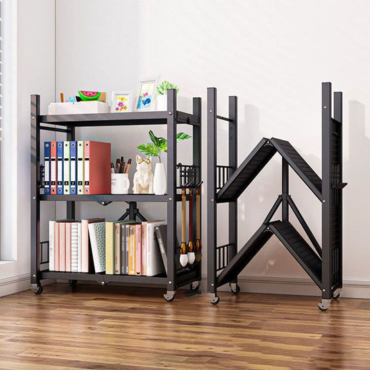 Contemporary Folding Steel Etagere Bookshelf with Caster Wheels Clearhalo 'Bookcases' 'furn' 'furn_bookcases' 'Furniture' 'furniture_bookcases' 'kitchen' 'kitchen_bookcases' 'Living Room Furniture' 'Office Furniture' 1200x1200_d9ad57d1-2295-4e05-9ca2-64cb7840b6c9