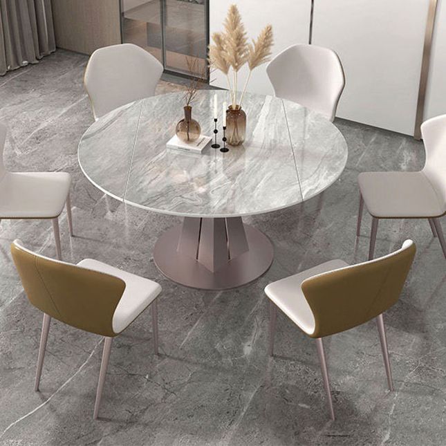 Round Steel Pedestal Dining Table Modern Dining Table with Leaf Extension Clearhalo 'Dining Tables & Seating' 'Dining Tables' 'dining_table' 'furn' 'furn_dining_table' 'Furniture' 'Kitchen & Dining Furniture' 1200x1200_d9b0521e-862a-420d-85ea-6addf64b426e