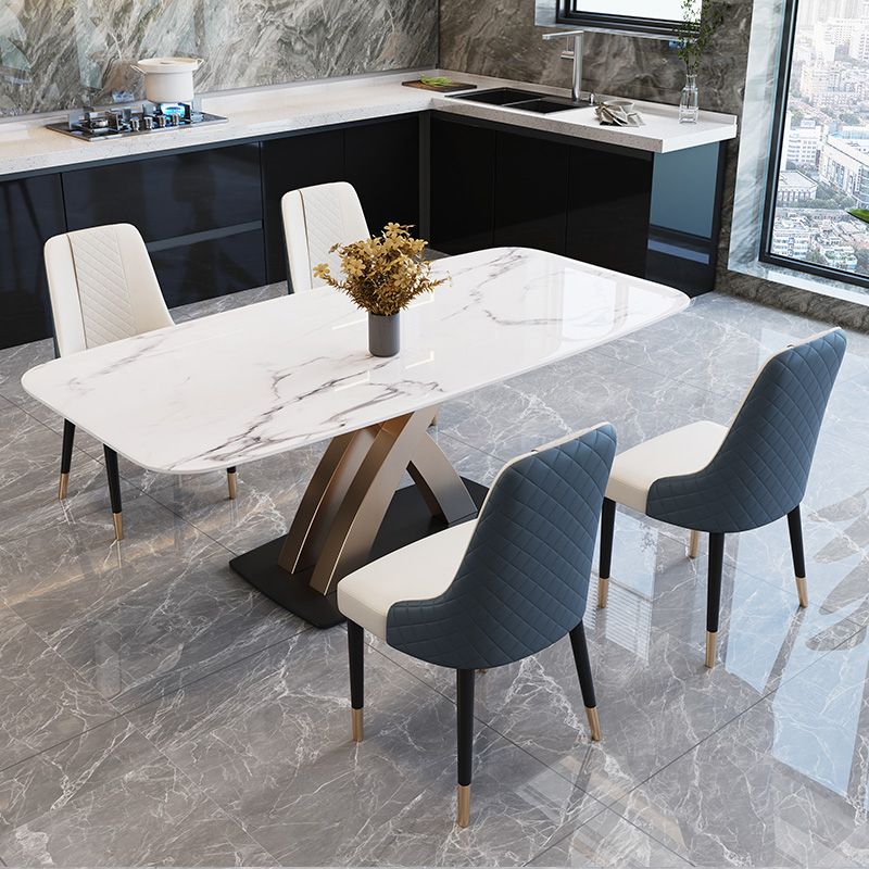 Contemporary Dining Room Set Metal Frame White Slate Rectangular Dining Table Set for Home Clearhalo 'Dining Room Sets' 'Dining Tables & Seating' 'dining_room_set' 'furn' 'furn_dining_room_set' 'Furniture' 'furniture_dining_room_set' 'Kitchen & Dining Furniture' 'kitchen&dining_furn' 'kitchen' 1200x1200_d9b09413-4569-4c4f-a8a3-79df8f6de2ca