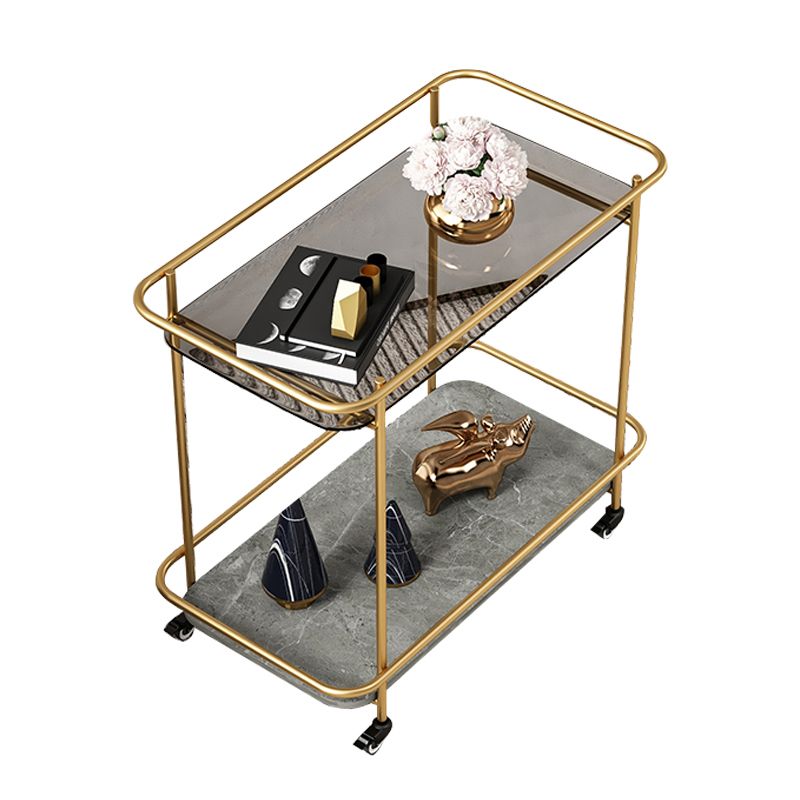 Modern 23.6" Rectangular Glass Top Side Table Metal Frame End Table with Shelf