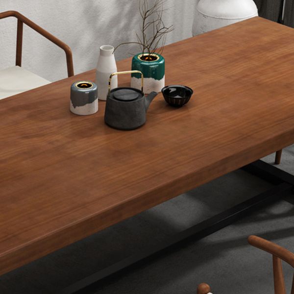 Mesa de comedor rectangular con base negra, mesa de madera industrial para cocina