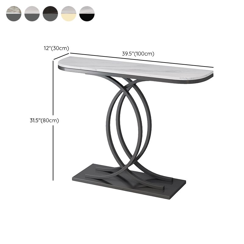 12 inch Wide Accent Table Glam style Stone Half Moon Console Table for Hall