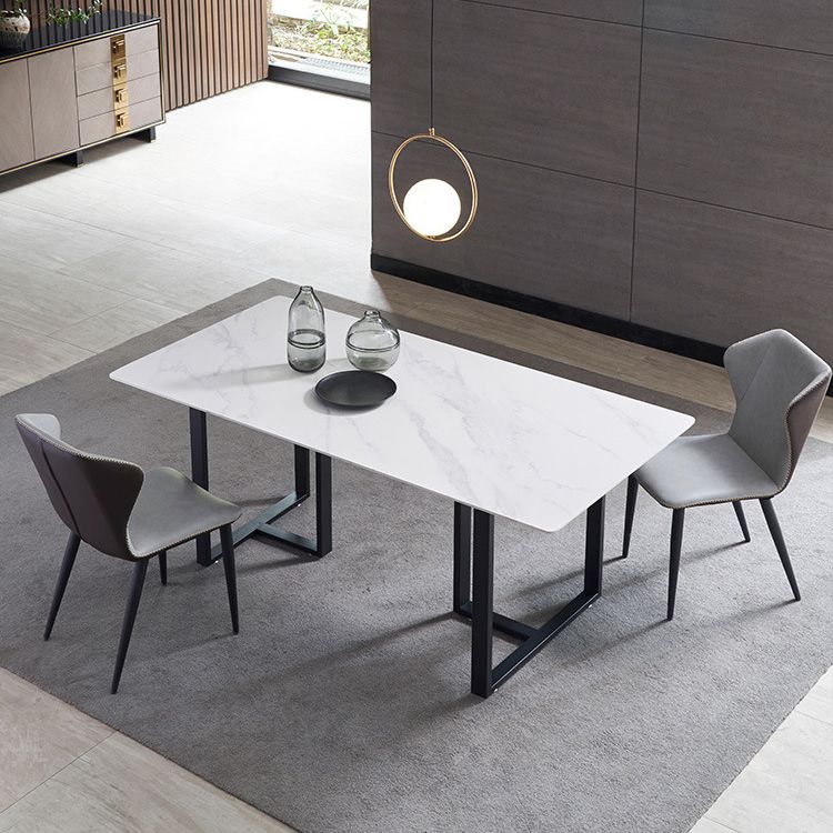 Industrial Dining Table Sintered Stone Table with Black Double Pedestal for Dining Room Clearhalo ' dining_table' 'Dining Tables & Seating' 'Dining Tables' 'furn' 'furn_dining_table' 'Furniture' 'furniture_dining_table' 'Kitchen & Dining Furniture' 'kitchen&dining_furn' 'kitchen' 'kitchen_dining_table' 1200x1200_d9b486e4-c2e7-477e-8a35-5547aeecb77e