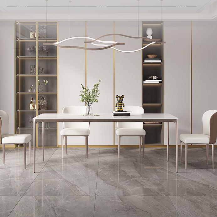 Sintered Stone Top Luxury White Table for Restaurant Rectangle Dining Table with 4 Legs Clearhalo 'Dining Tables & Seating' 'Dining Tables' 'dining_table' 'Furniture' 'furniture_dining_table' 'Kitchen & Dining Furniture' 1200x1200_d9b4c709-7579-426a-8013-ecf4a8c94a81