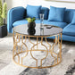 Contemporary Round Glass Coffee Table with Iron Frame Base Cocktail Table Clearhalo 'Coffee & Accent Tables' 'Coffee Tables' 'coffee_tables' 'furn' 'furn_coffee_tables' 'Furniture' 'Living Room Furniture' 1200x1200_d9b4de24-c64d-4dc2-8d8a-f161c6f68729