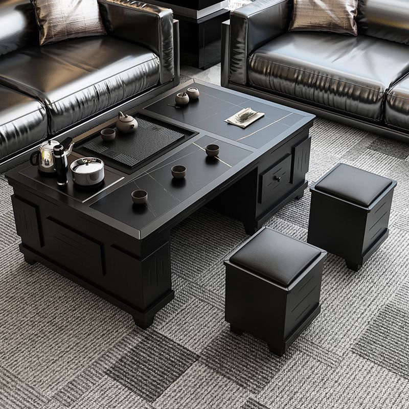 Abstract Slate Coffee Cocktail Table with Storage Drawers Rectangle