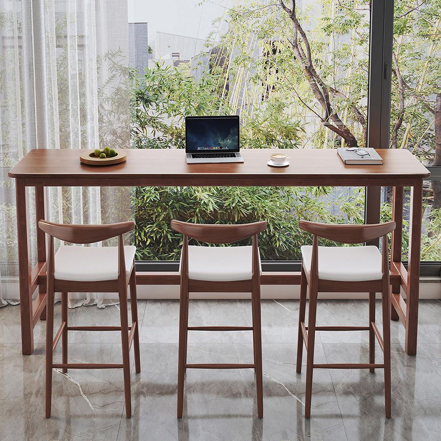 Contemporary Indoor Bar Dining Table Rectangle Trestle Wood Bar Table