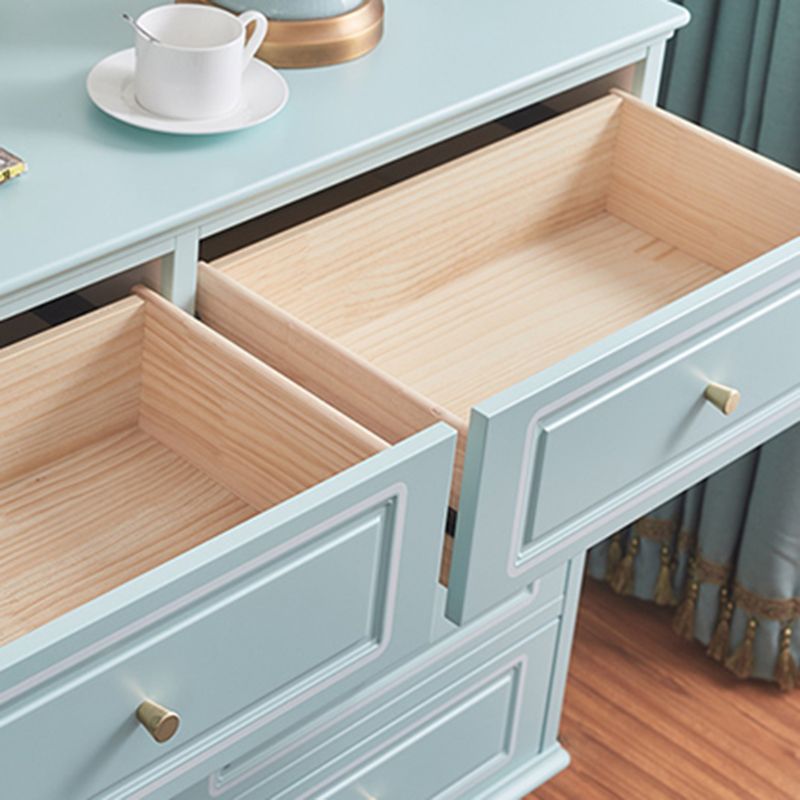 Cofre de acento de rectángulo de madera azul/ blanco contemporáneo con cajones