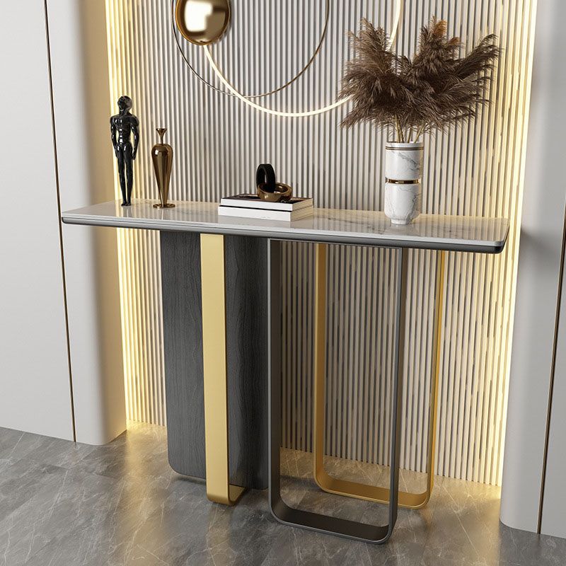 Glam Rectangle Console Table Stain Resistant Stone Console Sofa Table for Hall Clearhalo 'Console Tables' 'console_tables' 'Entry & Mudroom Furniture' 'furn' 'furn_console_tables' 'Furniture' 1200x1200_d9b9ee61-6b84-453f-a387-9b06306724ec
