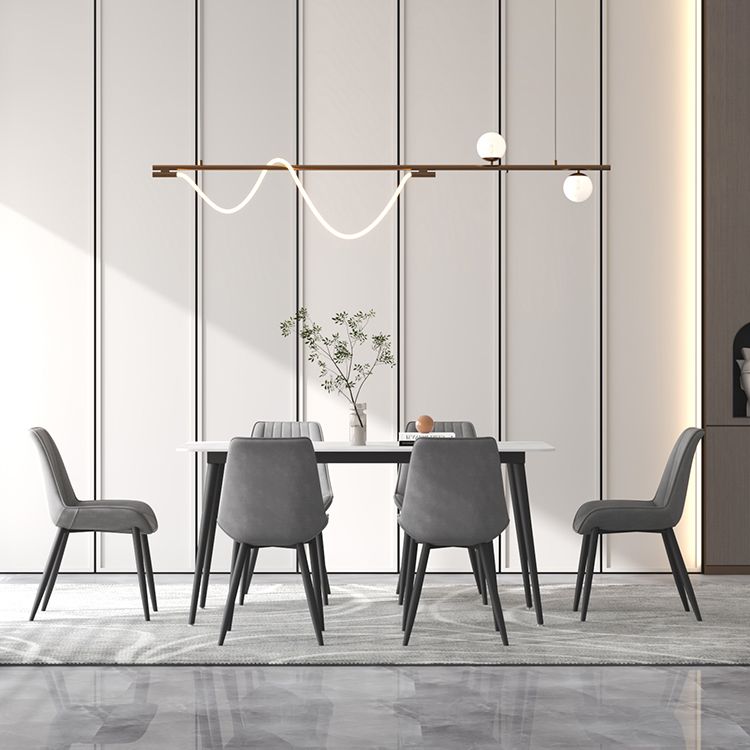 Contemporary Sintered Stone Top Stand Rectangular Dining Set White Standard Dining Set for Kitchen Clearhalo 'Dining Room Sets' 'Dining Tables & Seating' 'dining_room_set' 'furn' 'furn_dining_room_set' 'Furniture' 'furniture_dining_room_set' 'Kitchen & Dining Furniture' 'kitchen&dining_furn' 'kitchen' 1200x1200_d9ba69e4-95fa-4392-a0b7-7fef46dee8ce