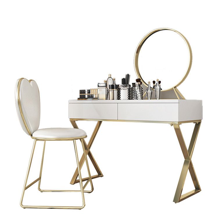 Tocador de maquillaje blanco brillante 15.74 "Juego de tocador de madera ancho con cajones de almacenamiento