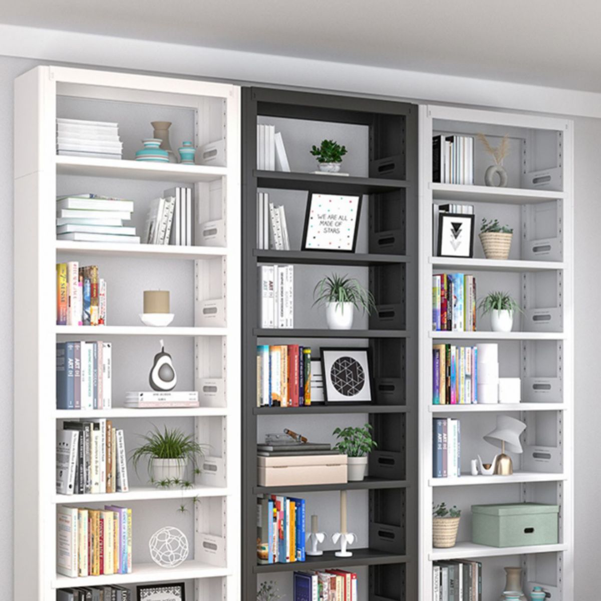 Open Steel Bookshelf Modern Home Office Rectangular Bookcase