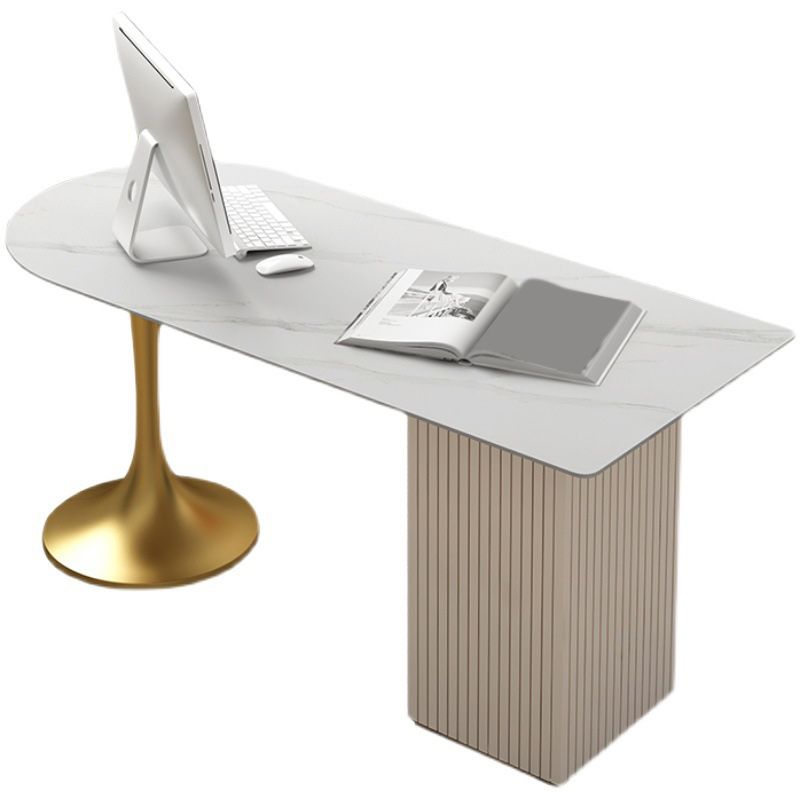 23 "Wide Glam Executive Desk White 3-Drawer voetstuk Office Desk