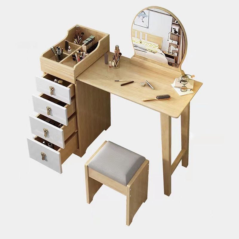 Mirror & 4 Drawers Makeup Vanity Nordic Solid Wood Dressing Table Clearhalo 'Bedroom Furniture' 'furn' 'furn_makeup_vanities' 'Furniture' 'Makeup Vanities' 'makeup_vanities' 1200x1200_d9c0b594-f3e1-407a-ac39-573543af6e79