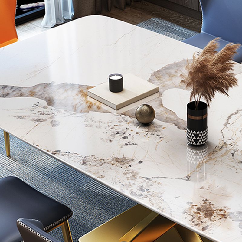 Juego de comedor glamoroso 1/2/5/7 PCS Mesa de piedra sinterizada dorada con sillas laterales de ala