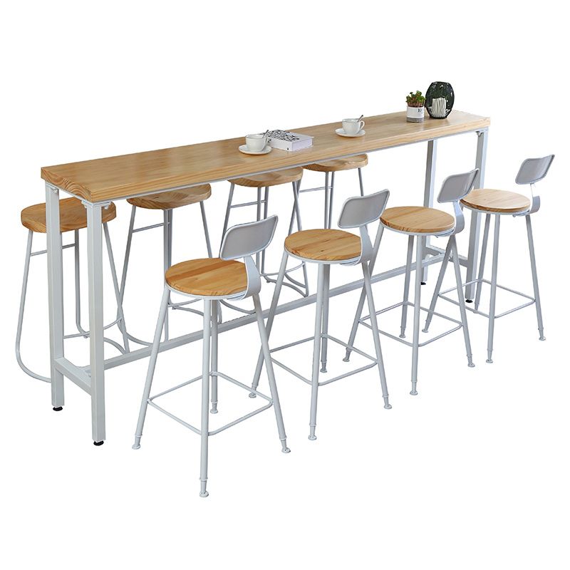 Luxe rechthoek vaste houten staaftafel set 1/4 stukken tegen tafel met zwarte ontlasting