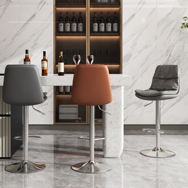Modern Leather Adjustable Height Barstool Indoor Bar Stool with Iron Legs and Low Back Clearhalo 'Bar Furniture' 'Bar Stools' 'bar_stools' 'furn' 'furn_bar_stools' 'furniture_bar_stools' 'Kitchen & Dining Furniture' 'kitchen&dining_furn' 'kitchen' 'kitchen_furn' Furniture' 1200x1200_d9c23cb9-9914-4603-9198-2d1971df7b32