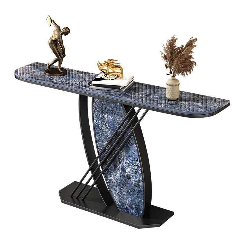 12 Inch Wide Glam Accent Table Half Moon Stone Console Table