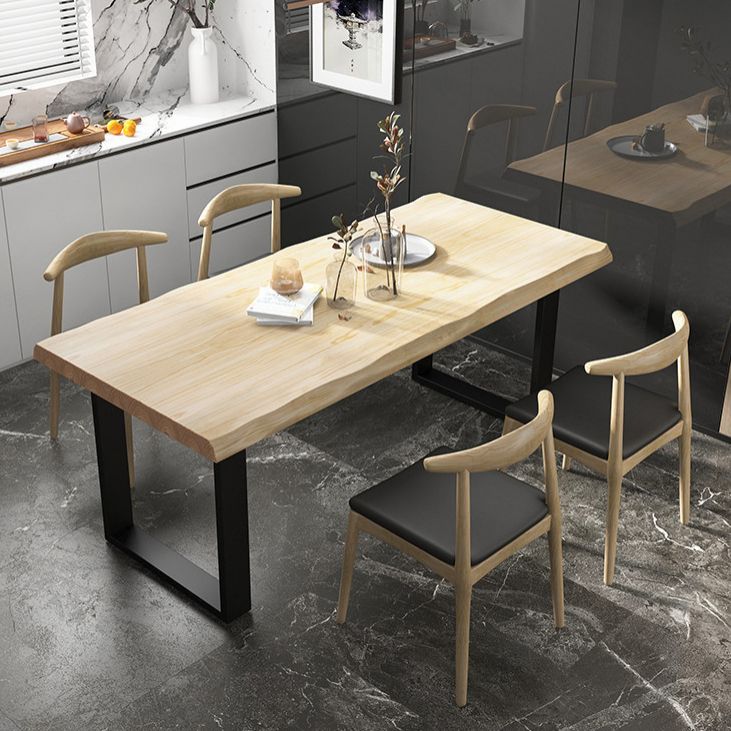 Rectangle Solid Wood Table Modern Dining Table with Metal Base and Double Pedestal for Restaurant Clearhalo ' dining_table' 'Dining Tables & Seating' 'Dining Tables' 'Furniture' 'furniture_dining_table' 'Kitchen & Dining Furniture' 'kitchen&dining_furn' 'kitchen' 'kitchen_dining_table' 1200x1200_d9c465cc-f892-4b8b-a0bb-514630d6a399