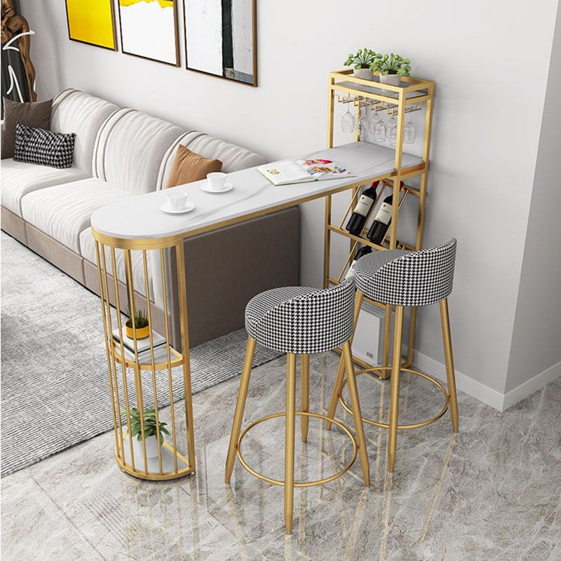 Glam Stone Indoor Bar Dining Table Iron Double Pedestal Bistro Table with Shelve Clearhalo 'Bar Furniture' 'Bar Tables' 'bar_tables' 'furn' 'furn_bar_tables' 'Furniture' 'furniture_bar_tables' 'Kitchen & Dining Furniture' 'kitchen&dining_furn' 'kitchen' 1200x1200_d9c4ec69-4e17-4d9a-b415-baae721327dd