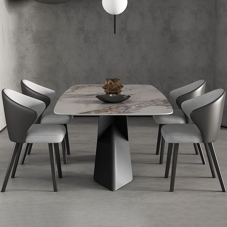 Modern Style Sintered Stone Dining Table with White Table and Pedestal Base for Home Use Clearhalo 'Dining Room Sets' 'Dining Tables & Seating' 'dining_room_set' 'furn' 'furn_dining_room_set' 'Furniture' 'furniture_dining_room_set' 'Kitchen & Dining Furniture' 'kitchen&dining_furn' 'kitchen' 1200x1200_d9c6fa6a-a2ee-4606-97f5-b673361f37aa