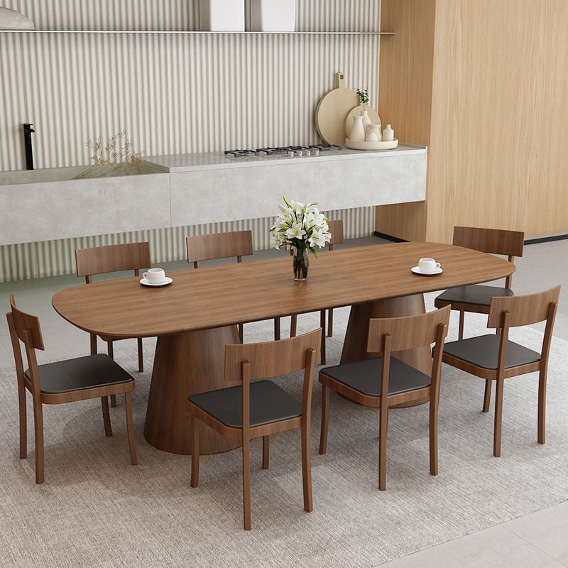 Oval Solid Wood Dining Table Contemporary Dining Table with Double Pedestal Base Clearhalo 'Dining Tables & Seating' 'Dining Tables' 'dining_table' 'furn' 'furn_dining_table' 'Furniture' 'Kitchen & Dining Furniture' 1200x1200_d9cd227a-772c-4ce1-ab1c-be833ab464e9