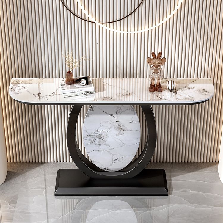 Stone Half Moon Accent Table 1-shelf 31.5" Tall Console Table for Hall Clearhalo 'Console Tables' 'console_tables' 'Entry & Mudroom Furniture' 'furn' 'furn_console_tables' 'Furniture' 1200x1200_d9d03563-b229-4138-96a8-1b2b51a0cf63