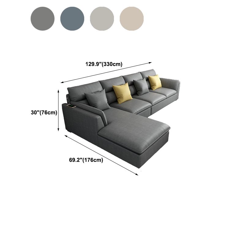 Nordic Faux Leather Stationary Living Room Pillow Top Arm Sofa Chaise