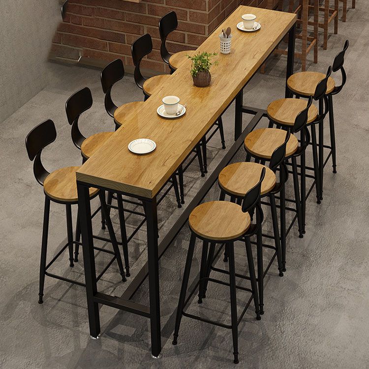 Pine Wood Top Rectangular Bar Table Industrial Pub Table with Trestle Base