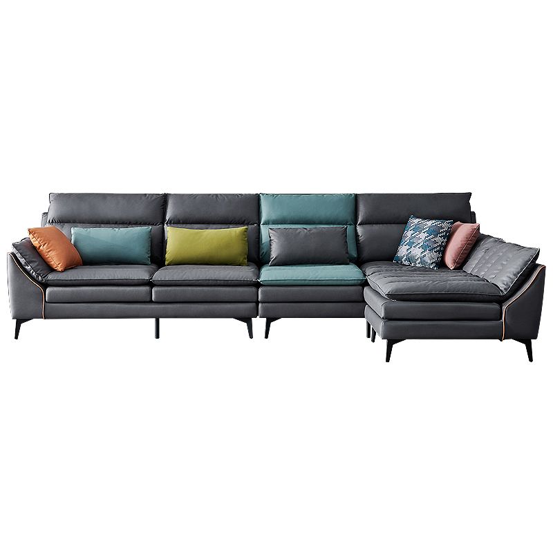 Dark Gray Pillowed Back Cushions Contemporary Stain-Resistant Sofa Clearhalo 'furn' 'furn_sectionals' 'Furniture' 'Living Room Furniture' 'Sectionals' 1200x1200_d9d6094e-c73d-4b40-a94d-804eefbc7841
