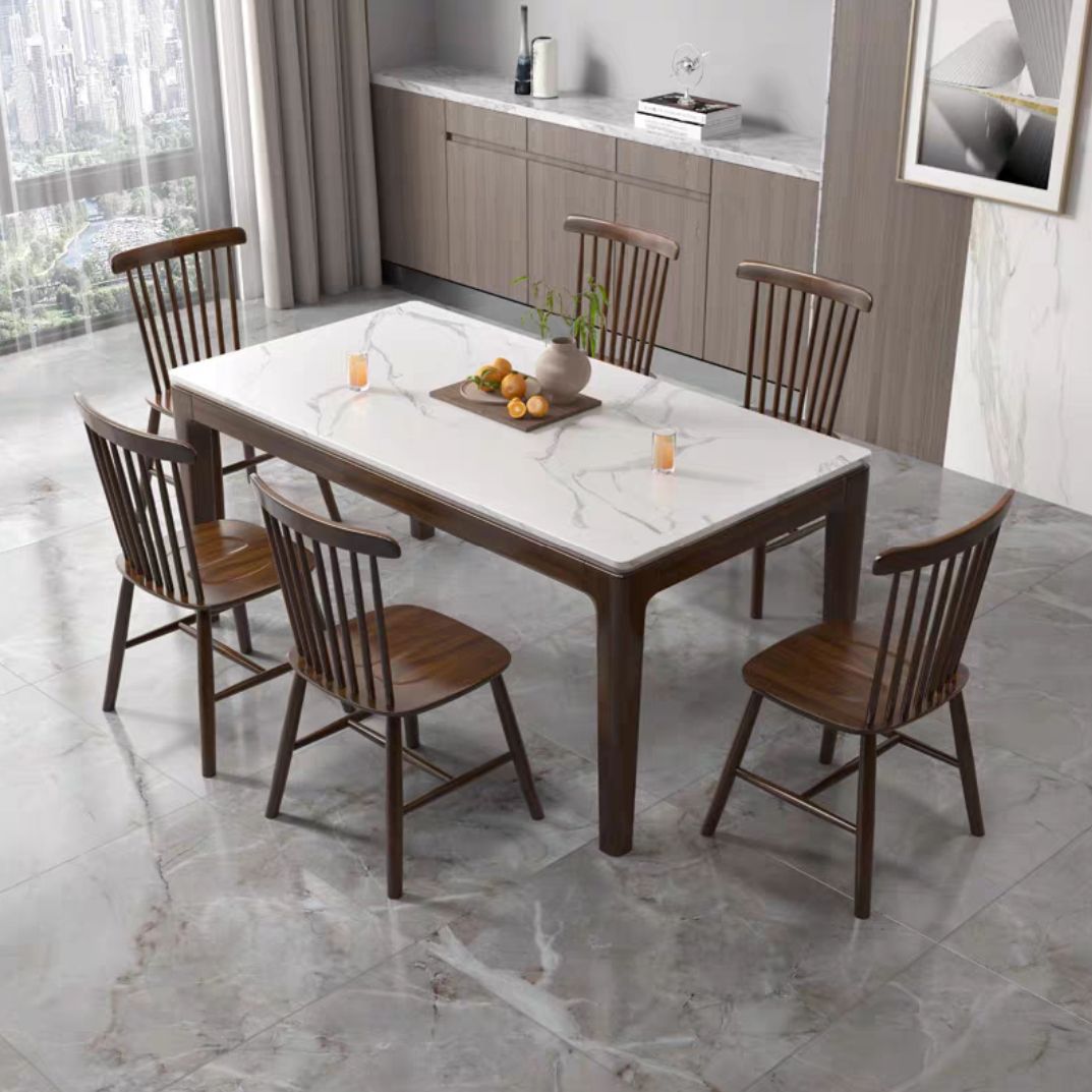 Solid Wood Mid-Century Modern Table Rectangle Marble Top Table for Kitchen Clearhalo ' dining_table' 'Dining Tables & Seating' 'Dining Tables' 'furn' 'furn_dining_table' 'Furniture' 'furniture_dining_table' 'Kitchen & Dining Furniture' 'kitchen&dining_furn' 'kitchen' 'kitchen_dining_table' 1200x1200_d9d90759-ed5e-44de-ac6c-caf3de6b34c8
